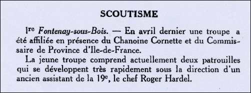 Affiliation de la 1ère Fontenay sous Bois mentionnée dans le numéro d'août 1927 du journal 