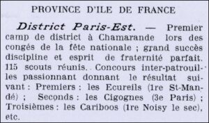 Dans le numéro du 15 octobre 1924 du journal "le scout de France", la 1ère Saint-Mandé s'était distinguée