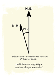 Sur la légende de la certe : l'angle, la date et la variation de la déclinaison magnétique