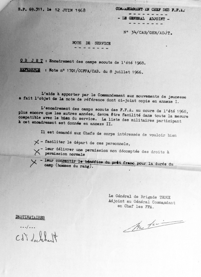 note de service aux Chefs de Corps
