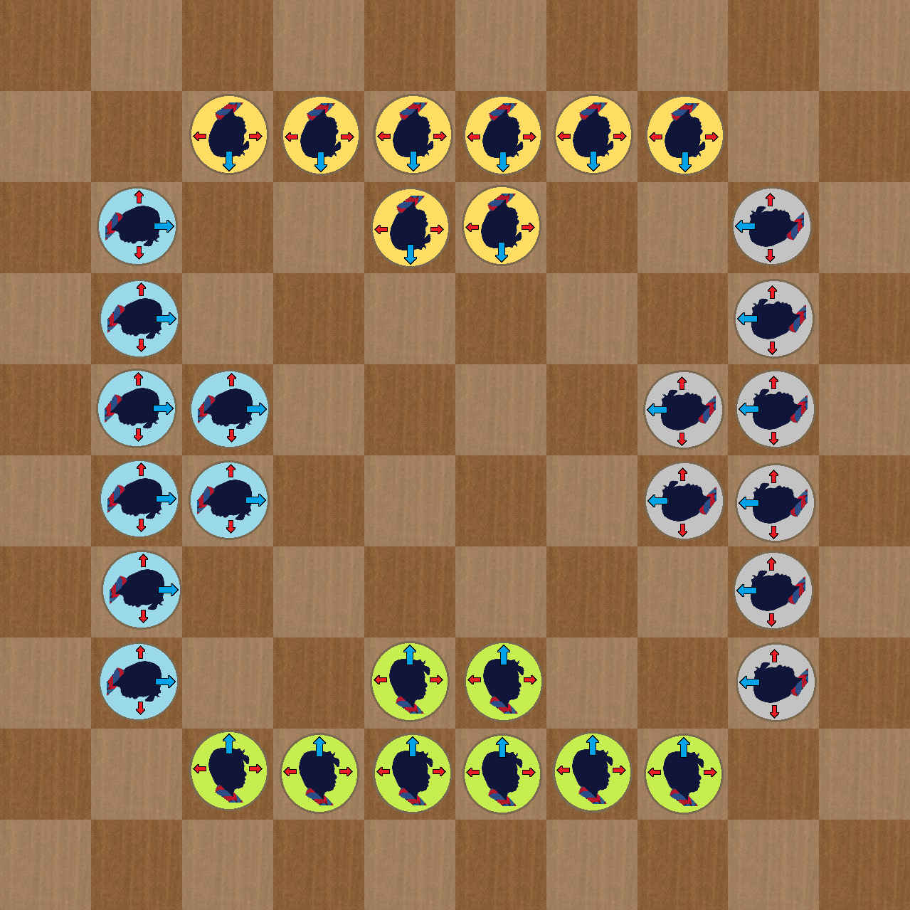 Vue du jeu pour 3 ou 4 joueurs avec des patrouilles ou équipes de 8 scouts